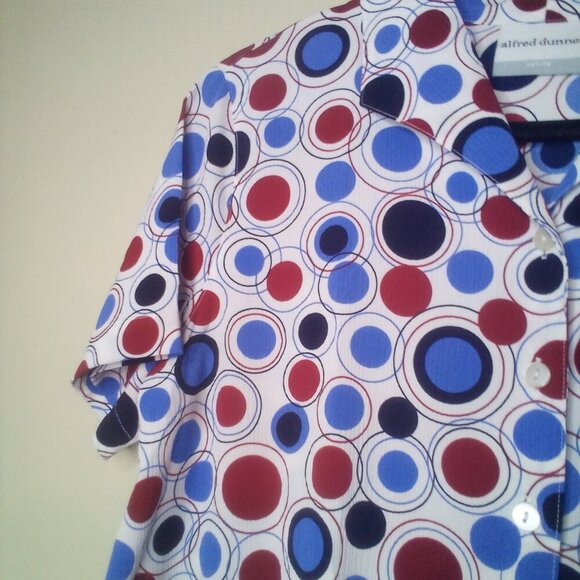 Alfred Dunner Blouse 12P 12 Petite Short Sleeve Button Up Elastic Waist Circles - Picture 12 of 16